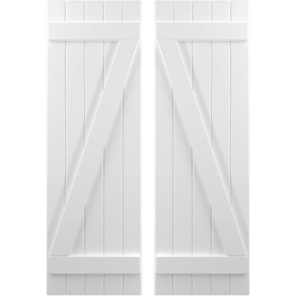 Ekena Millwork Americraft 5-Board (2 Batten) Wood Joined Board-n-Batten Shutters w/ Z-Bar, ARW102BB518X77WHH, PR ARW102BB518X77WHH - main